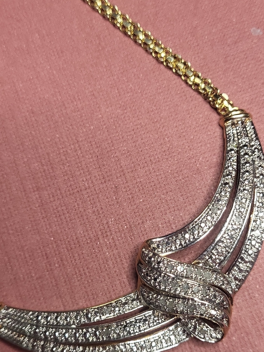 CU ♡ Gold Over Rhodium Diamond Statement Necklace - Elegant Sparkle